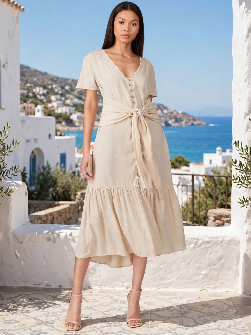 Love Whit Women's Nude Pink Satin Hourglass V neck size Large